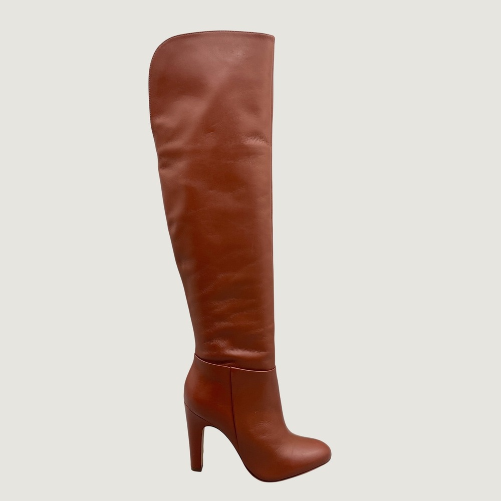 Candela Womens 8 Austin Over The Knee Boots Cognac Brown Leather Block Heel Fall